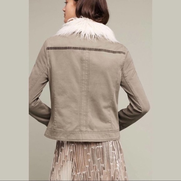 ANTHROPOLOGIE Marrakech Army Green Faux Fur Collared Cadet Jacket Small NEW - Picture 5 of 16